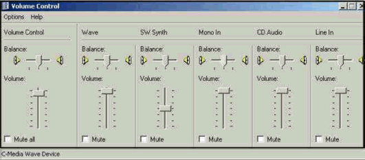 Volume Control screen showing sliders